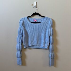 Sugar Thrillz Dollskill Sky Miss charming cropped blue bubble sleeve sweater